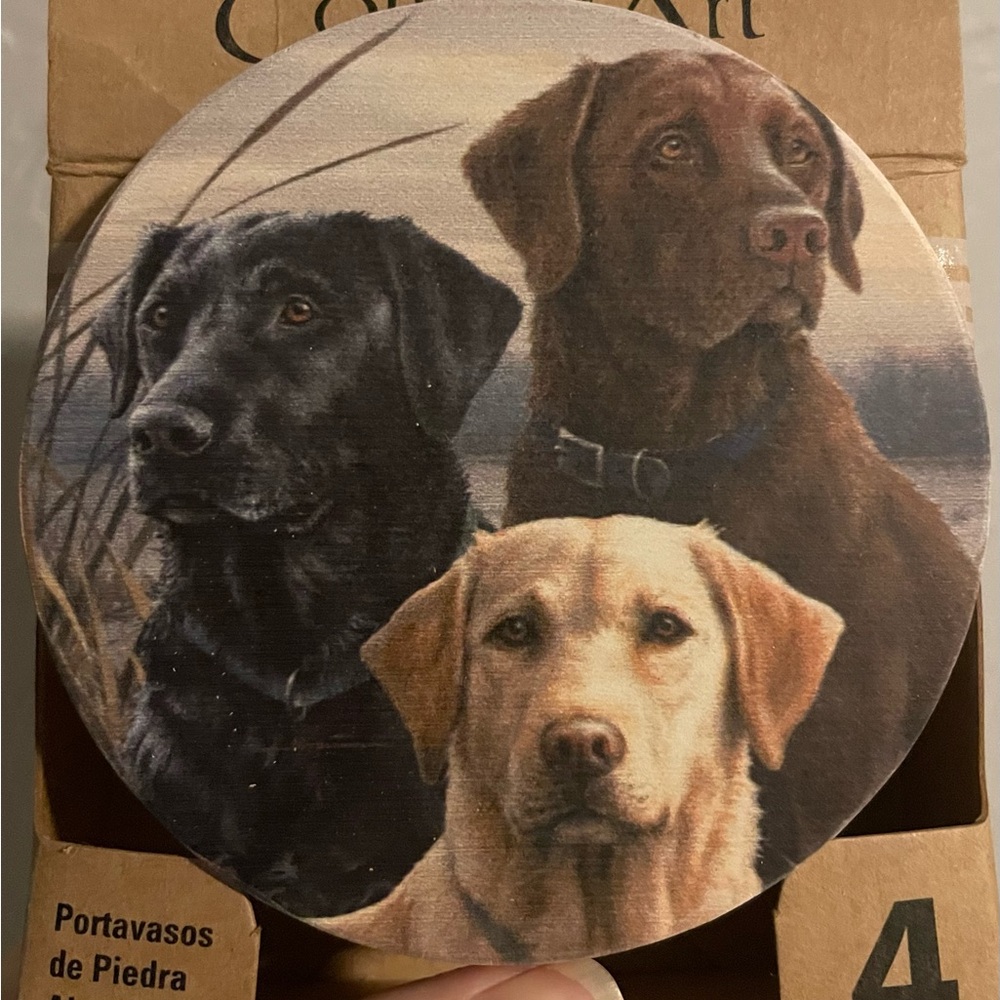 Coasters Set - Black, Brown, Tan Labrador Retrievers